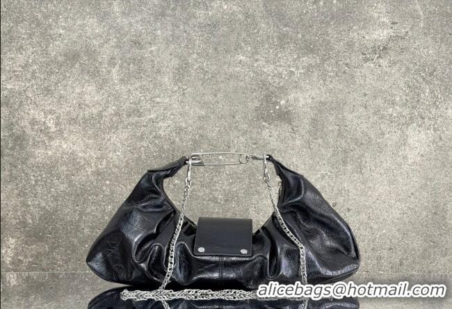 Grade Quality Balenciaga Pamela Shoulder Bag Medium in Black Arena lambskin/aged-silver hardware B0112 2026