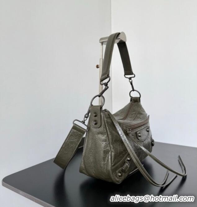 Famous Brand Balenciaga Le City Moto Small Shoulder Bag in Arena Storico Lambskin 0905 Khaki Green 2026