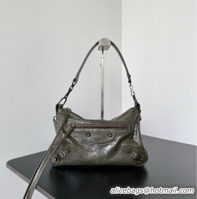 Famous Brand Balenciaga Le City Moto Small Shoulder Bag in Arena Storico Lambskin 0905 Khaki Green 2026