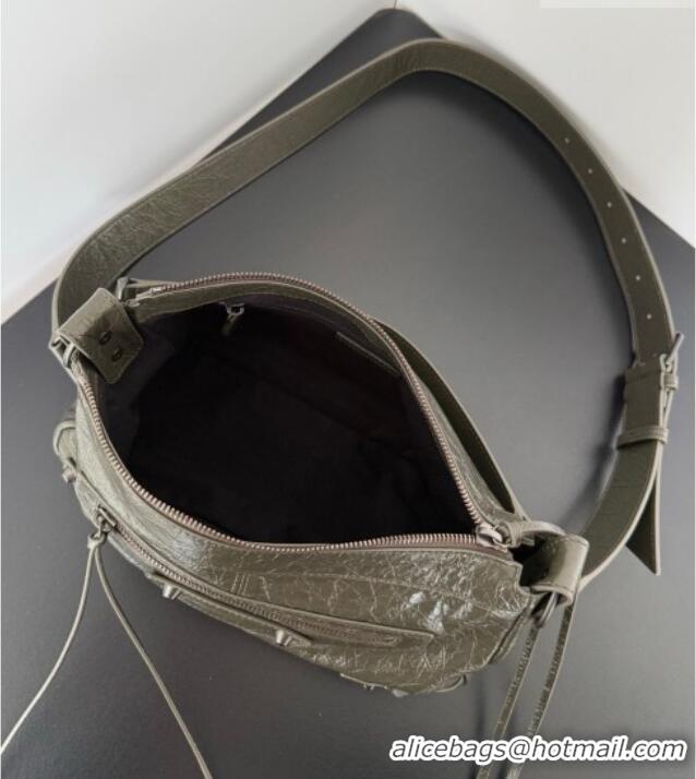 Famous Brand Balenciaga Le City Moto Small Shoulder Bag in Arena Storico Lambskin 0905 Khaki Green 2026