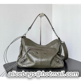 Trendy Design Balenciaga Le City Moto Medium Shoulder Bag in Arena Storico Lambskin 0905 Khaki Green 2026