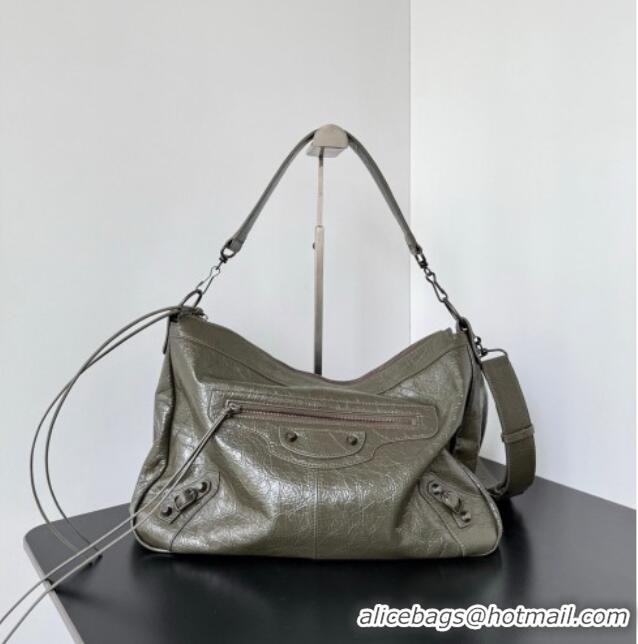 Trendy Design Balenciaga Le City Moto Medium Shoulder Bag in Arena Storico Lambskin 0905 Khaki Green 2026