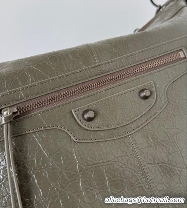 Trendy Design Balenciaga Le City Moto Medium Shoulder Bag in Arena Storico Lambskin 0905 Khaki Green 2026