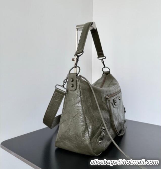 Trendy Design Balenciaga Le City Moto Medium Shoulder Bag in Arena Storico Lambskin 0905 Khaki Green 2026
