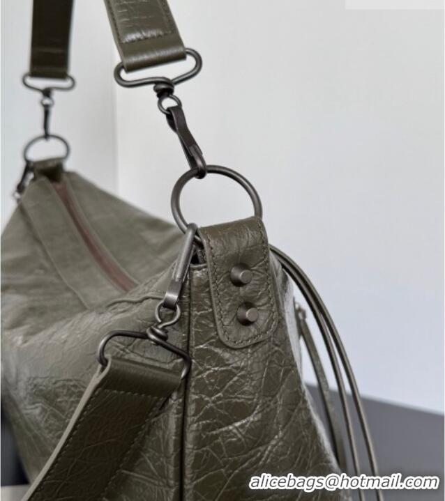 Trendy Design Balenciaga Le City Moto Medium Shoulder Bag in Arena Storico Lambskin 0905 Khaki Green 2026