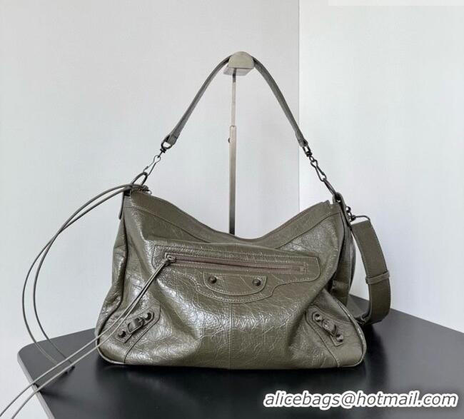 Trendy Design Balenciaga Le City Moto Medium Shoulder Bag in Arena Storico Lambskin 0905 Khaki Green 2026