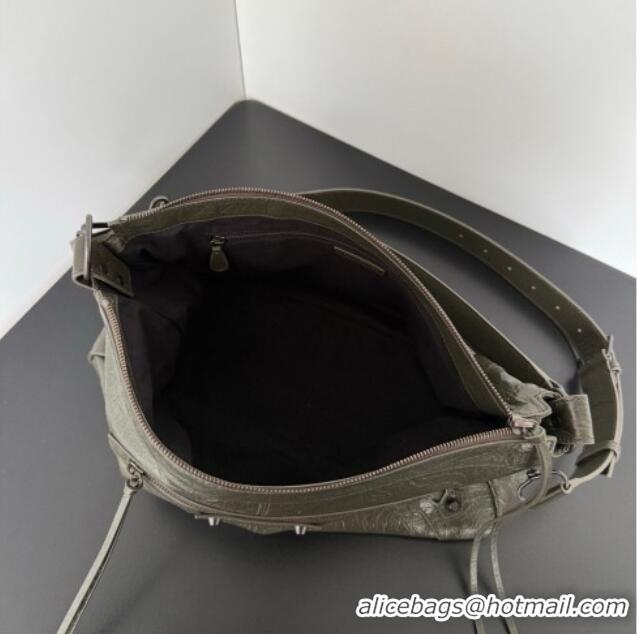Trendy Design Balenciaga Le City Moto Medium Shoulder Bag in Arena Storico Lambskin 0905 Khaki Green 2026