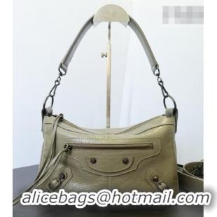 Pretty Style Balenciaga Le City Moto Small Shoulder Bag in Arena Storico Lambskin 0905 Dusty Green 2026