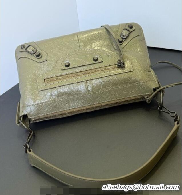 Pretty Style Balenciaga Le City Moto Small Shoulder Bag in Arena Storico Lambskin 0905 Dusty Green 2026