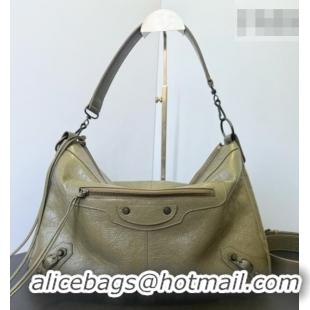 Discount Balenciaga Le City Moto Medium Shoulder Bag in Arena Storico Lambskin 0905 Dusty Green 2026