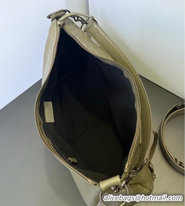 Discount Balenciaga Le City Moto Medium Shoulder Bag in Arena Storico Lambskin 0905 Dusty Green 2026
