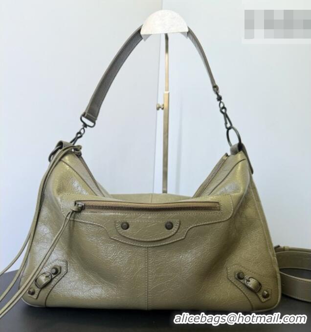 Discount Balenciaga Le City Moto Medium Shoulder Bag in Arena Storico Lambskin 0905 Dusty Green 2026