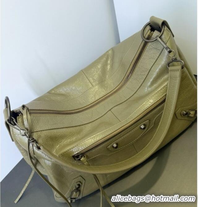 Discount Balenciaga Le City Moto Medium Shoulder Bag in Arena Storico Lambskin 0905 Dusty Green 2026