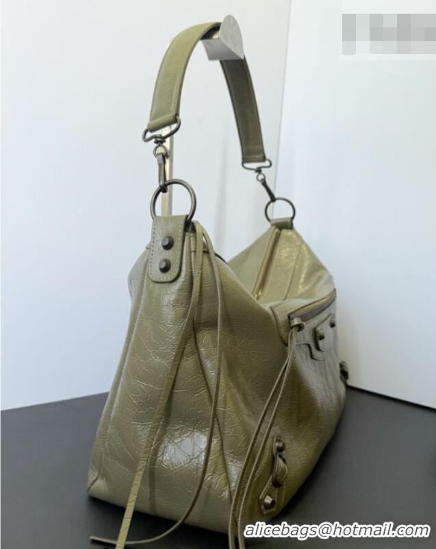 Discount Balenciaga Le City Moto Medium Shoulder Bag in Arena Storico Lambskin 0905 Dusty Green 2026
