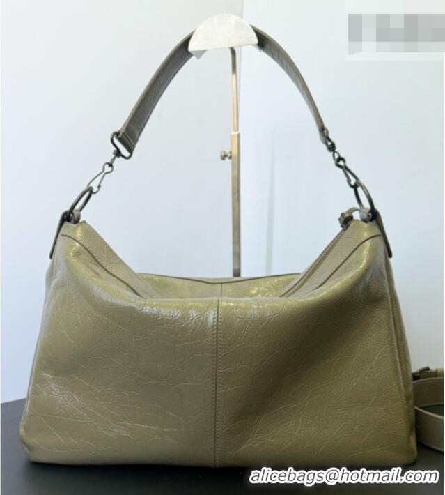 Discount Balenciaga Le City Moto Medium Shoulder Bag in Arena Storico Lambskin 0905 Dusty Green 2026
