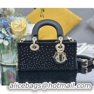 Best Grade Dior Small Lady D-Joy Bag in Satin and Strass Black 2026 M06130408 