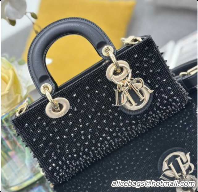 Best Grade Dior Small Lady D-Joy Bag in Satin and Strass Black 2026 M06130408 