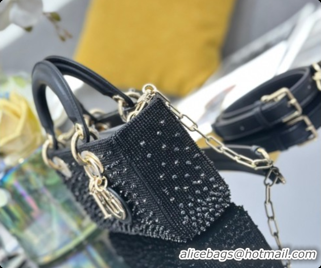 Best Grade Dior Small Lady D-Joy Bag in Satin and Strass Black 2026 M06130408 