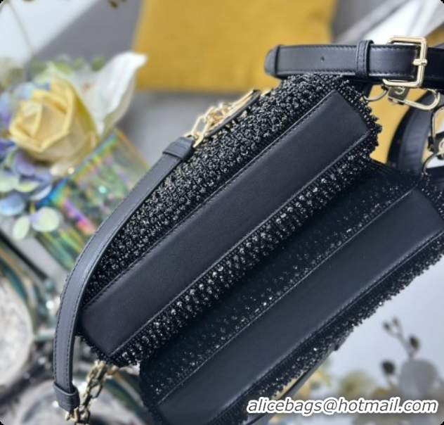 Best Grade Dior Small Lady D-Joy Bag in Satin and Strass Black 2026 M06130408 