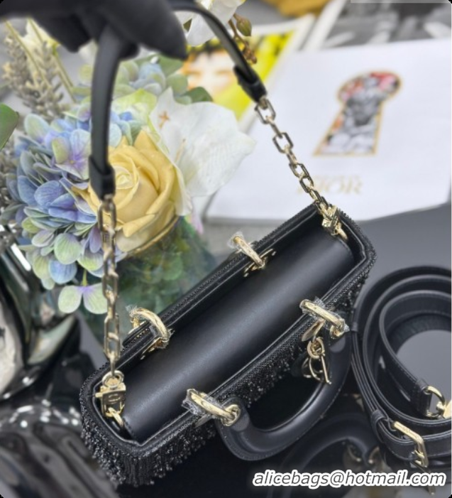 Best Grade Dior Small Lady D-Joy Bag in Satin and Strass Black 2026 M06130408 