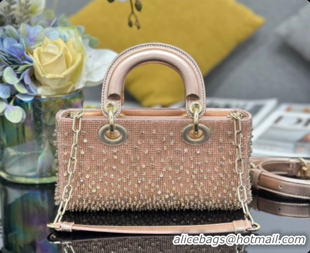 Low Price Dior Small Lady D-Joy Bag in Satin and Strass Pink 2026 M06130408