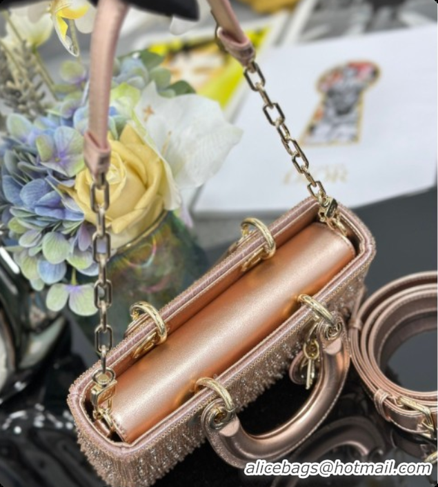 Low Price Dior Small Lady D-Joy Bag in Satin and Strass Pink 2026 M06130408