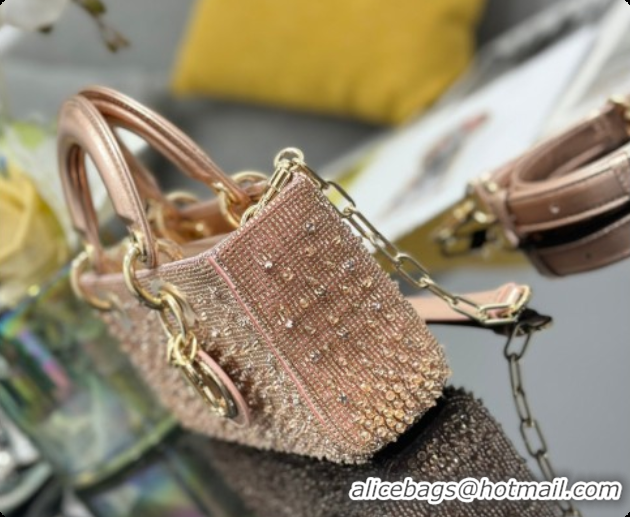Low Price Dior Small Lady D-Joy Bag in Satin and Strass Pink 2026 M06130408