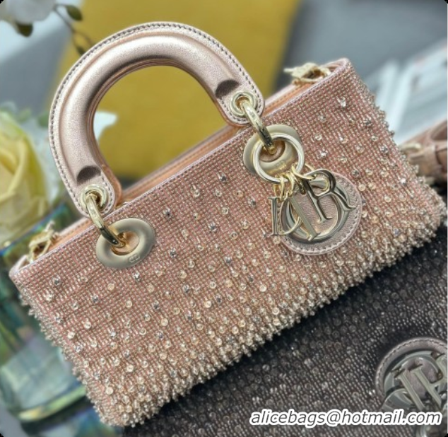 Low Price Dior Small Lady D-Joy Bag in Satin and Strass Pink 2026 M06130408