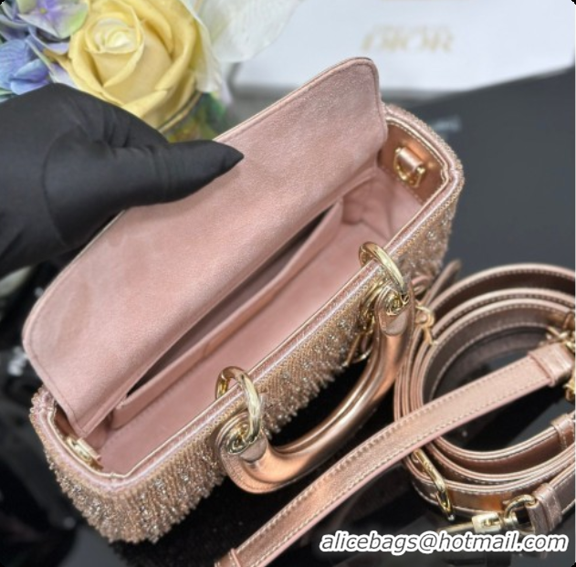 Low Price Dior Small Lady D-Joy Bag in Satin and Strass Pink 2026 M06130408