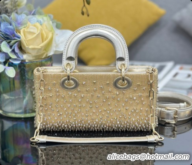 Unique Style Dior Small Lady D-Joy Bag in Satin and Strass Gold 2026 M0613 0408
