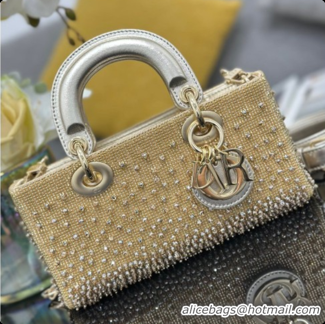 Unique Style Dior Small Lady D-Joy Bag in Satin and Strass Gold 2026 M0613 0408