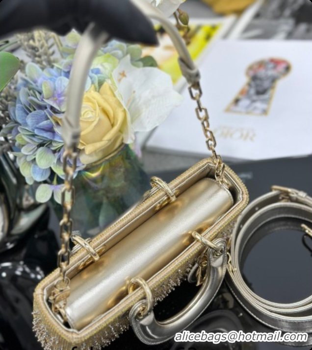 Unique Style Dior Small Lady D-Joy Bag in Satin and Strass Gold 2026 M0613 0408