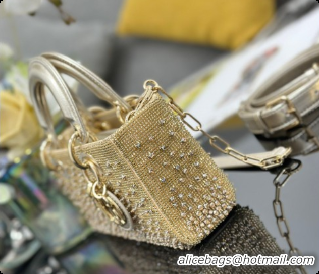 Unique Style Dior Small Lady D-Joy Bag in Satin and Strass Gold 2026 M0613 0408