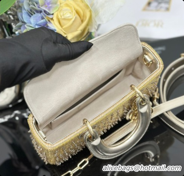 Unique Style Dior Small Lady D-Joy Bag in Satin and Strass Gold 2026 M0613 0408