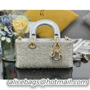 Low Price Dior Small Lady D-Joy Bag in Satin and Strass Silver 2026 M0613 0408