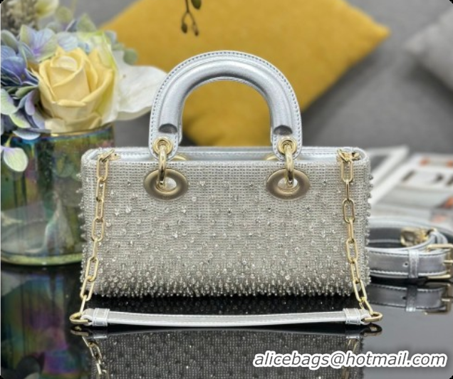 Low Price Dior Small Lady D-Joy Bag in Satin and Strass Silver 2026 M0613 0408