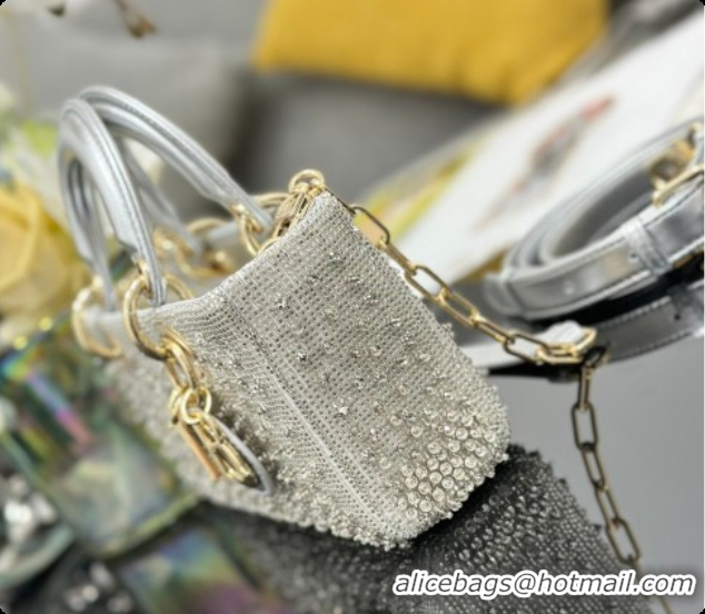 Low Price Dior Small Lady D-Joy Bag in Satin and Strass Silver 2026 M0613 0408