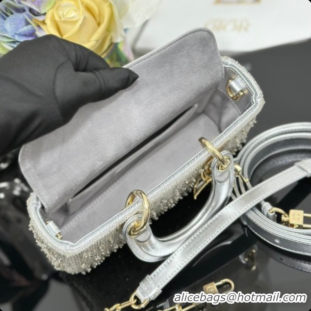 Low Price Dior Small Lady D-Joy Bag in Satin and Strass Silver 2026 M0613 0408
