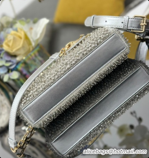 Low Price Dior Small Lady D-Joy Bag in Satin and Strass Silver 2026 M0613 0408