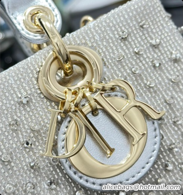 Low Price Dior Small Lady D-Joy Bag in Satin and Strass Silver 2026 M0613 0408