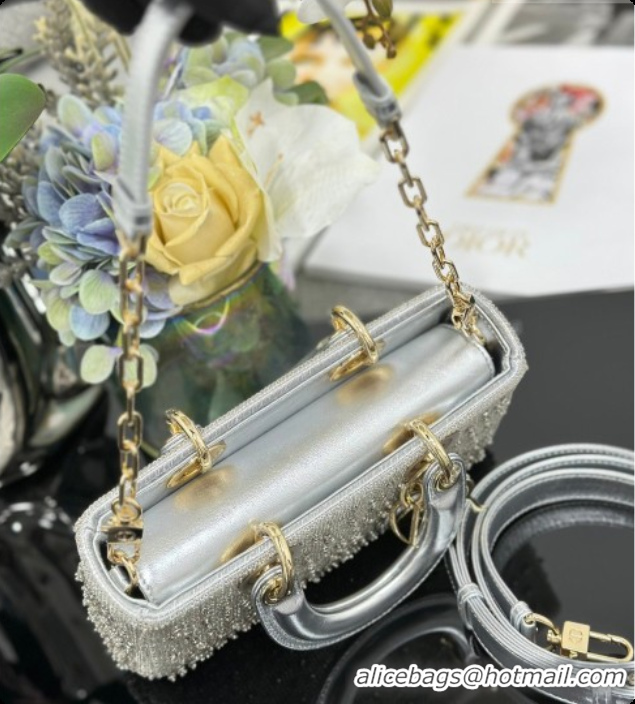 Low Price Dior Small Lady D-Joy Bag in Satin and Strass Silver 2026 M0613 0408