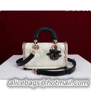 Top Quality Dior Small Lady D-Joy Bag in Cannage Lambskin with Bow White/Black 2026 D9240