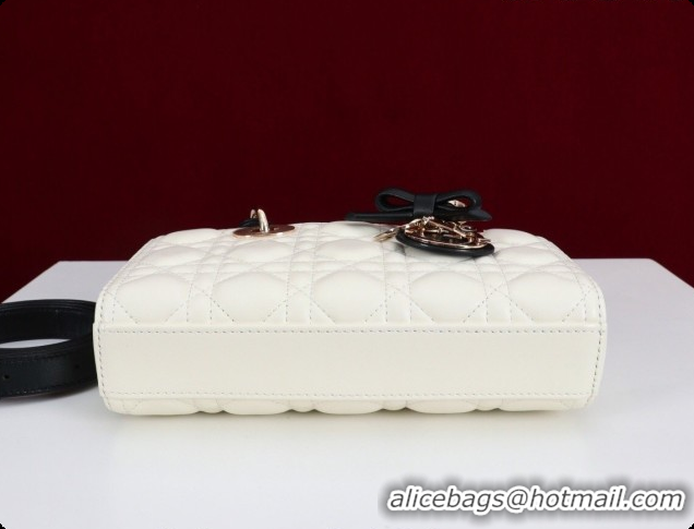 Top Quality Dior Small Lady D-Joy Bag in Cannage Lambskin with Bow White/Black 2026 D9240