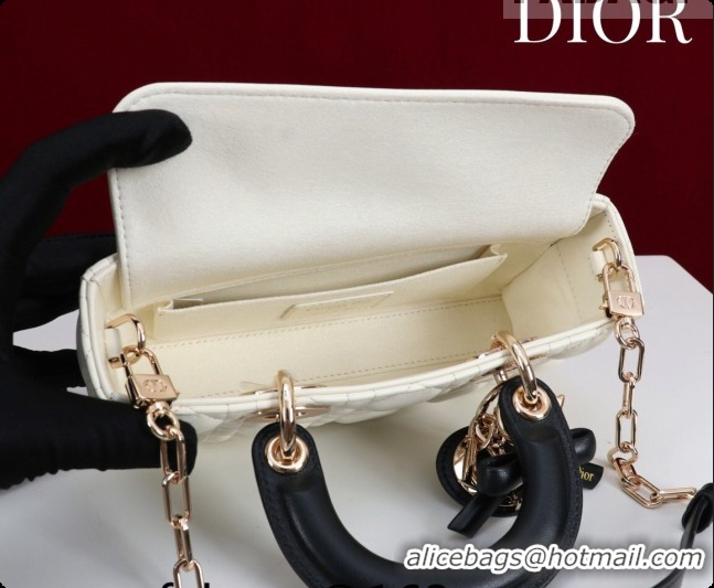 Top Quality Dior Small Lady D-Joy Bag in Cannage Lambskin with Bow White/Black 2026 D9240