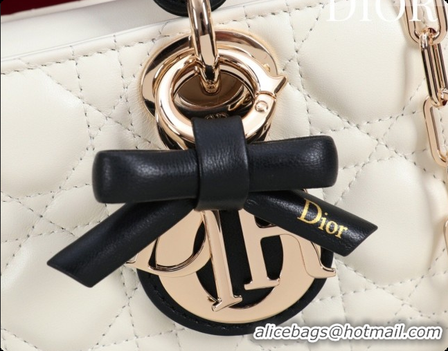 Top Quality Dior Small Lady D-Joy Bag in Cannage Lambskin with Bow White/Black 2026 D9240