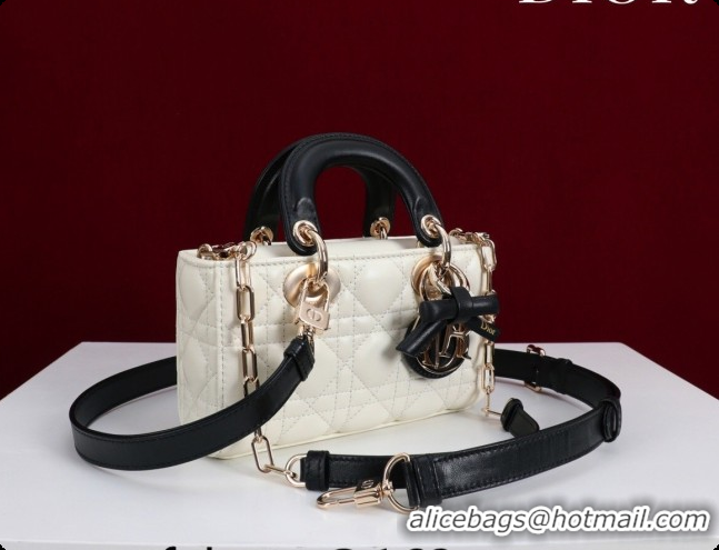 Top Grade Dior Mini Lady D-Joy Bag in Cannage Lambskin with Bow White/Black 2026 D9240