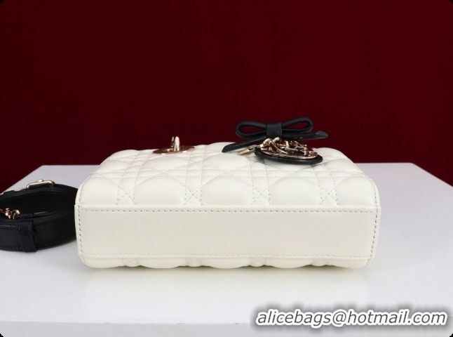 Top Grade Dior Mini Lady D-Joy Bag in Cannage Lambskin with Bow White/Black 2026 D9240