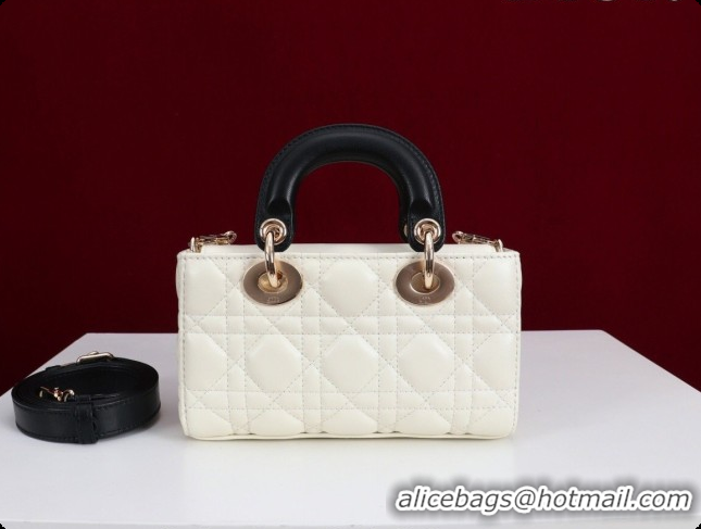 Top Grade Dior Mini Lady D-Joy Bag in Cannage Lambskin with Bow White/Black 2026 D9240