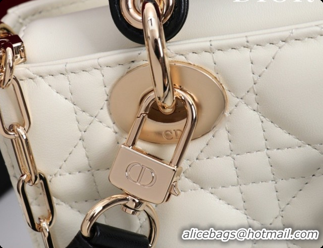 Top Grade Dior Mini Lady D-Joy Bag in Cannage Lambskin with Bow White/Black 2026 D9240