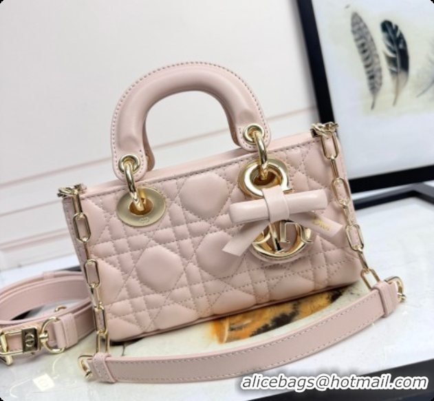 Good Looking Dior Mini Lady D-Joy Bag in Cannage Lambskin with Bow Blush Pink 2026 D9240